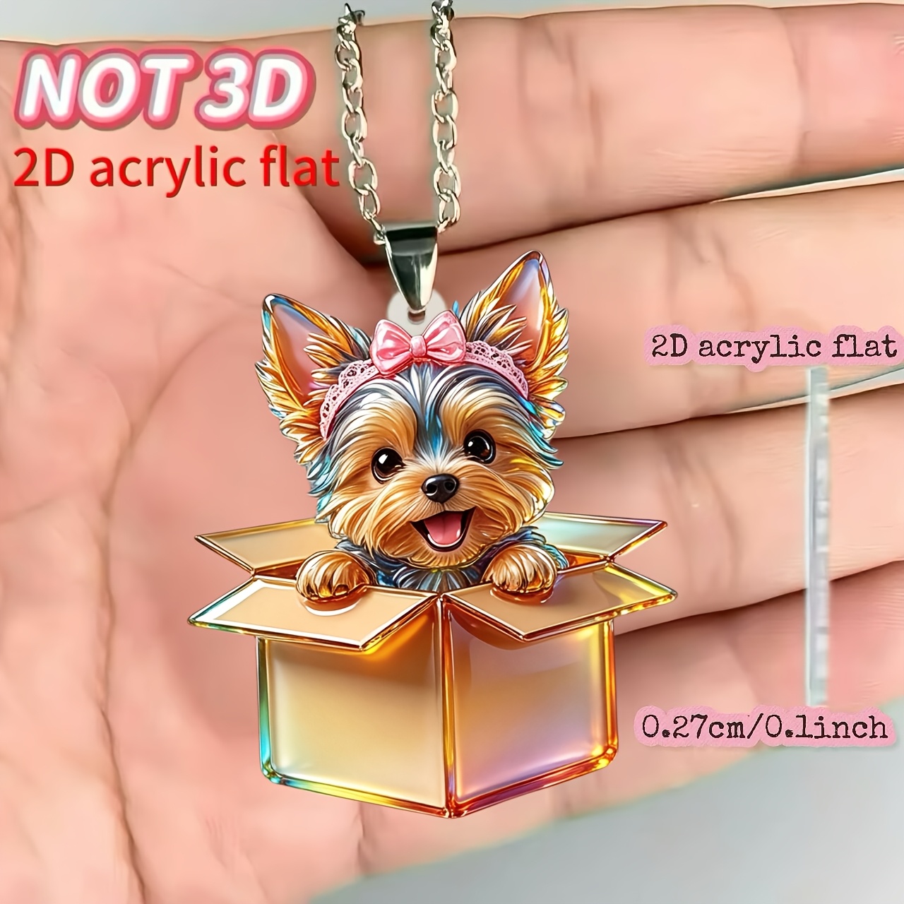 Women's Yorkshire Terrier in a Box Acrylic Pendant Necklace